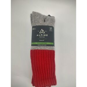 Alpine Design Mens Thermal Boot Socks 2 Pair Pack Grey Red Calf Cut ADM14636 LG